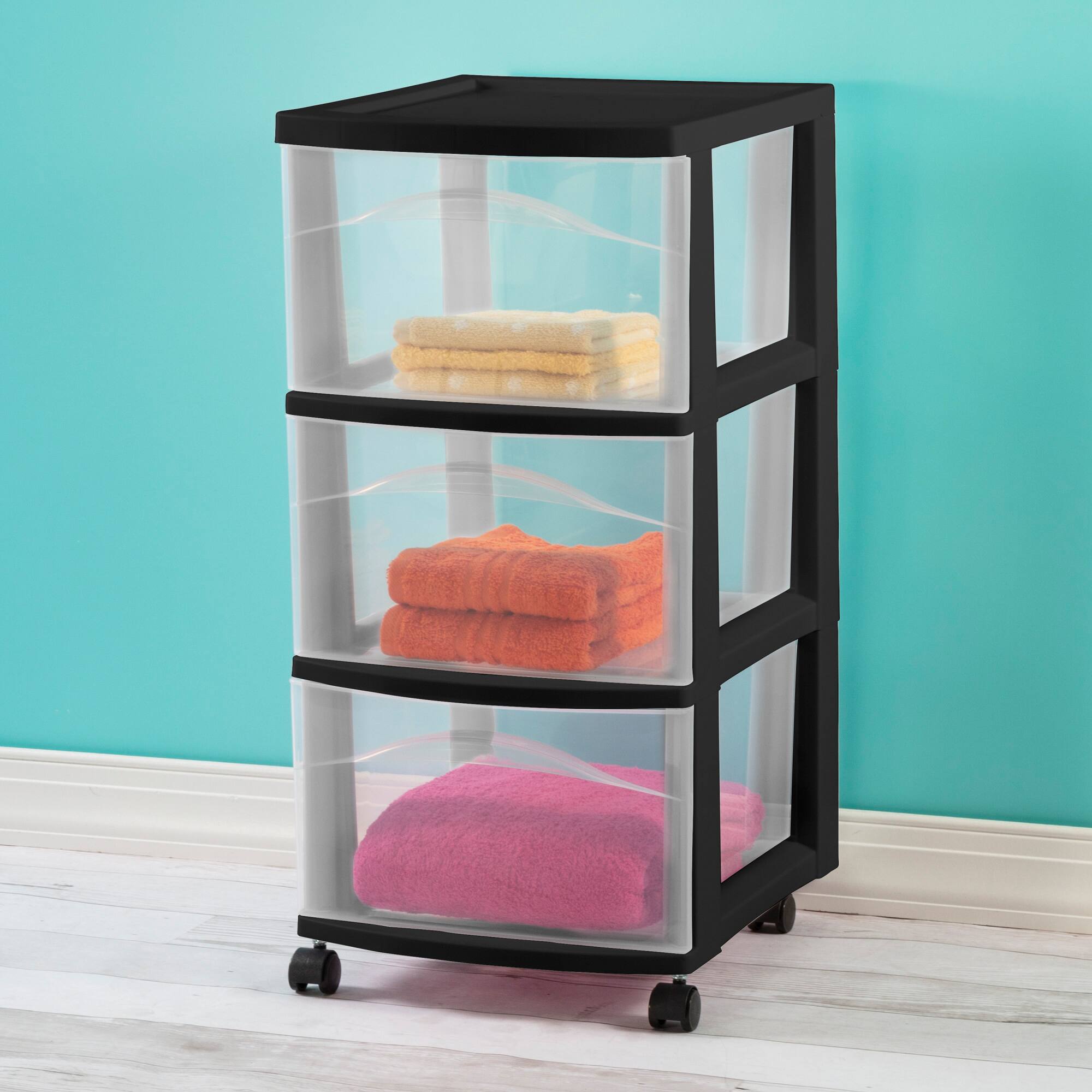 Alt View 2. Sterilite - Sterilite 3 Drawer Storage Cart, Plastic Rolling Medium Organizer, Black, 8 Pack - Black.