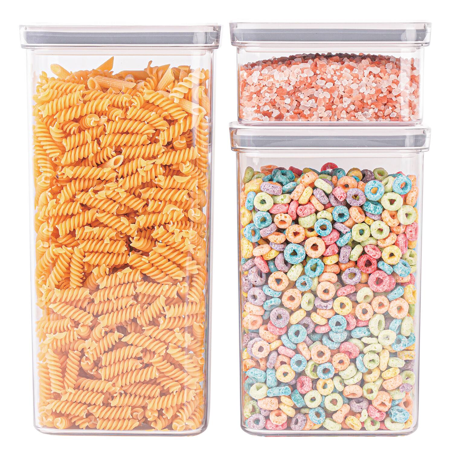 Front. Pantrymate - Rectangle Container 3-Piece Set - Clear/White.