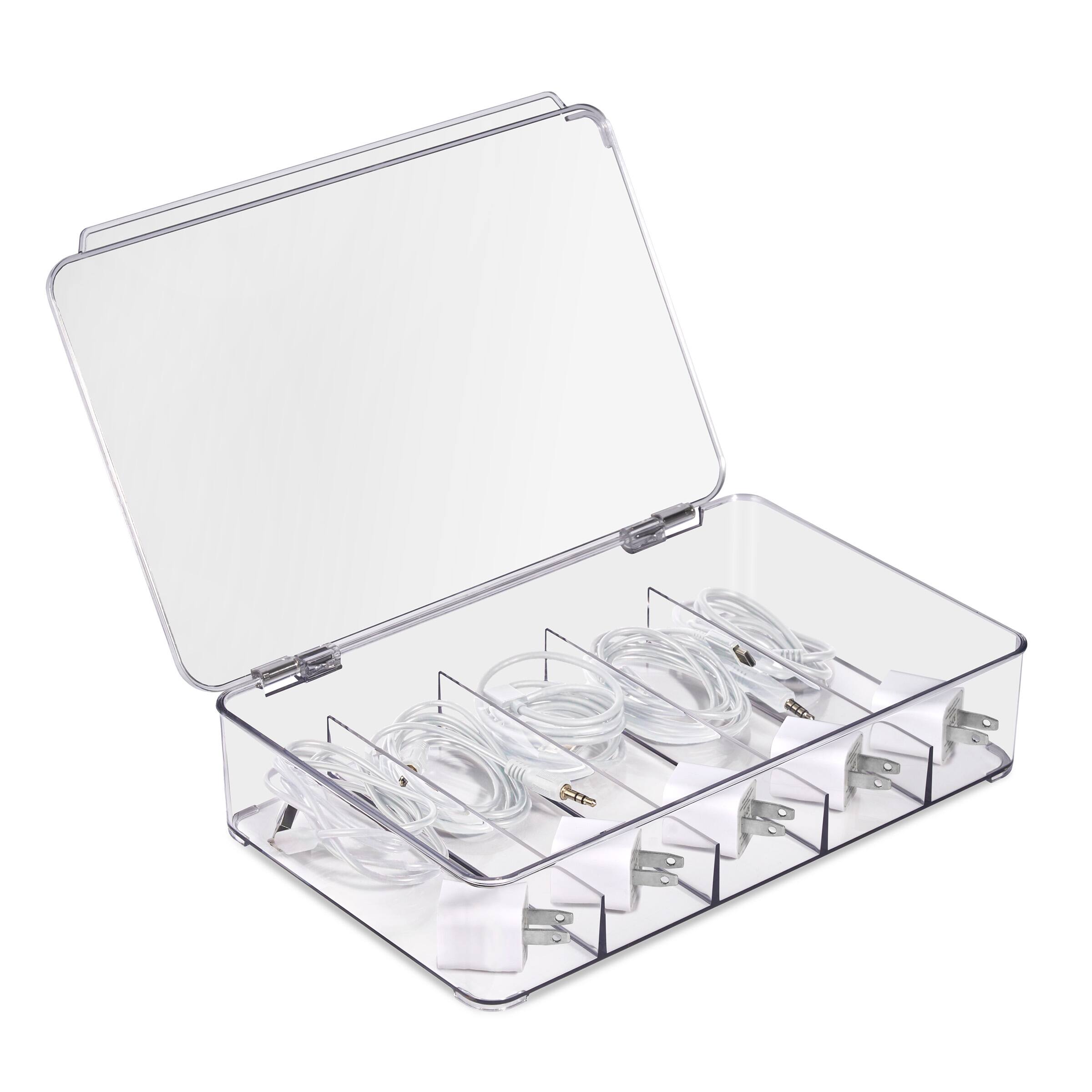 Angle. Sorbus - Sorbus Clear Cable Organizer Storage Box – 1-Piece Durable Plastic Wire Management Solution with Hinged Lid - Clear.