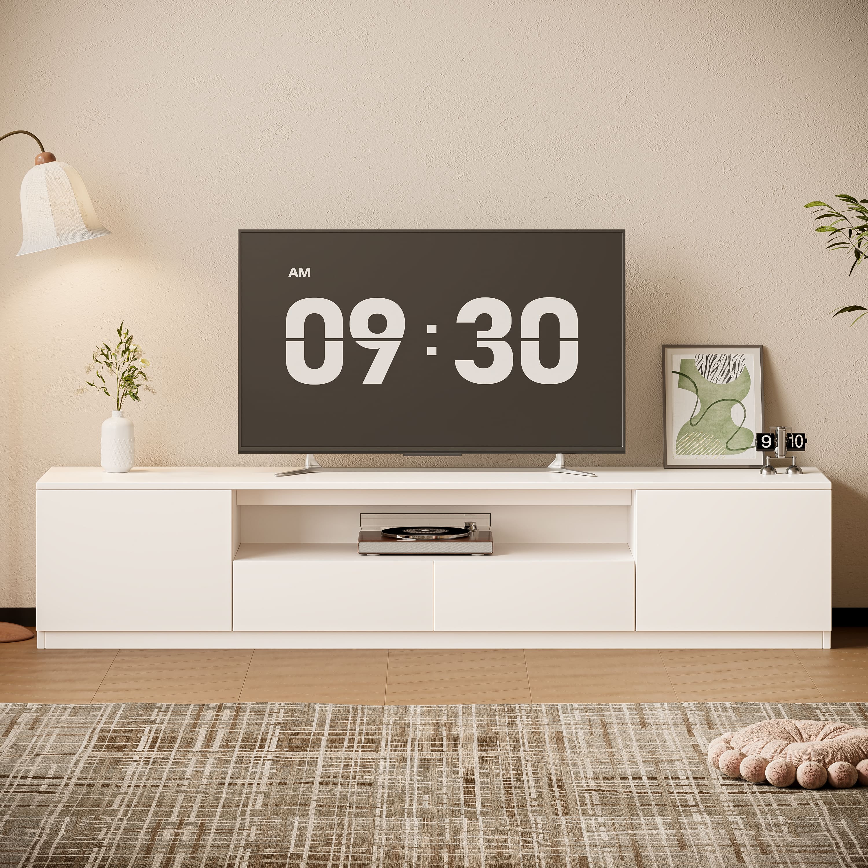 MSOOB - Modern Media Console Tv Stand For 65/70/75 Inch Tv, Tv Cabinet With Storage Drawers - White