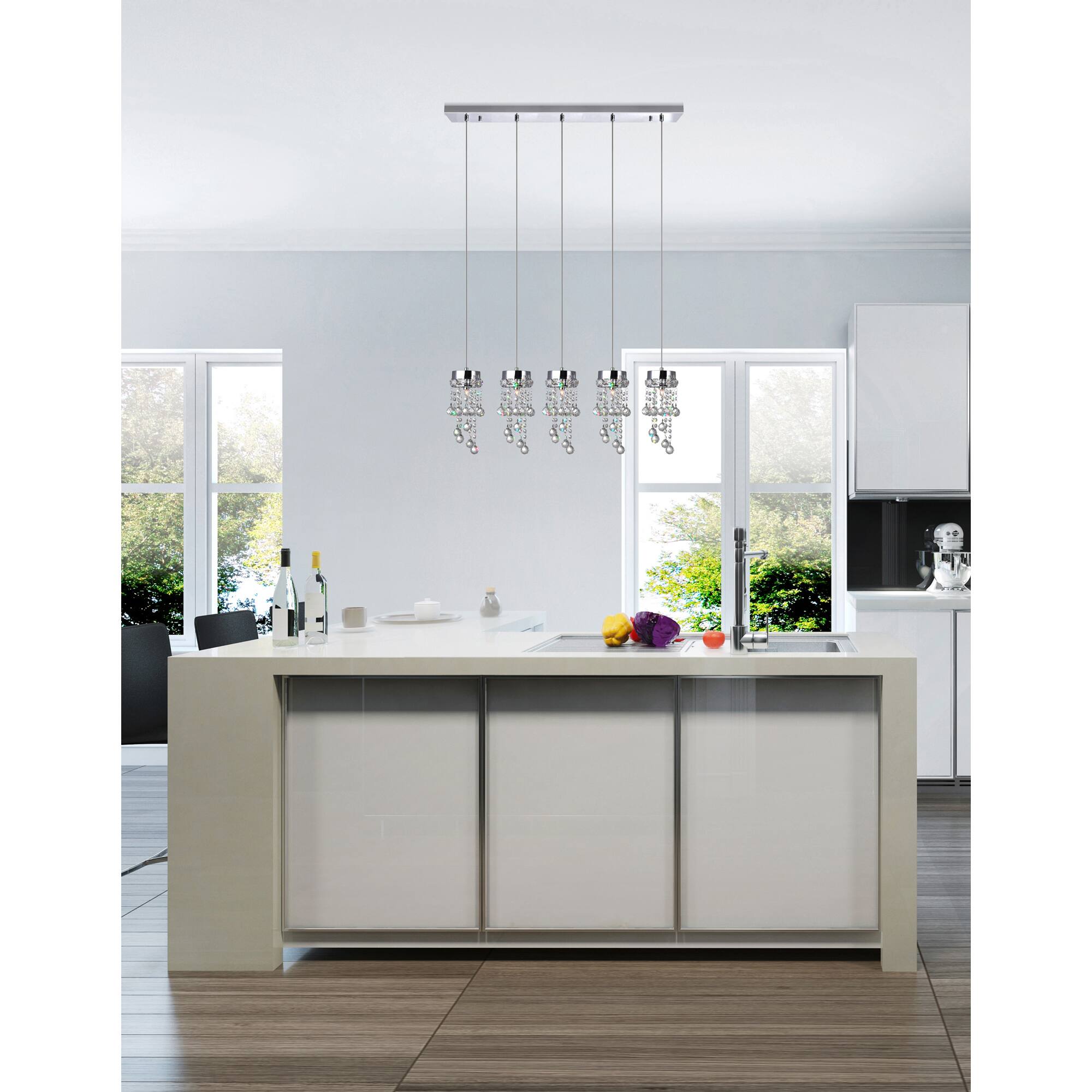 Angle. CWI Lighting - Monica 5 Light Multi Light Pendant With Chrome Finish - Chrome.