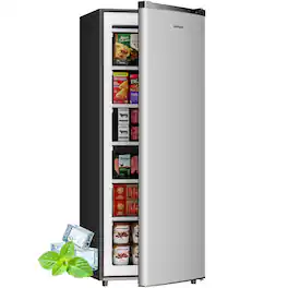 BANGSON - 6.5 Cu.ft Upright Freezer, Adjustable Thermostat, Reversible Door, for Home Dorms Apartment Bedroom - Silver