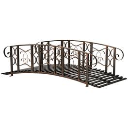 Outsunny - 6' Metal Arch Backyard Garden Bridge with 660 lbs. Weight Capacity, Safety Siderails, Vine Motifs - Brown