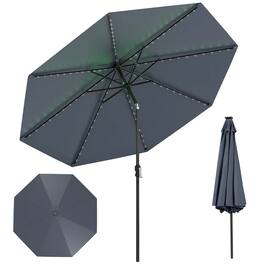 Costway - 10 FT Solar Patio Umbrella with 96 LED Lights 35° Adjustable Tilt Vented Top - Navy