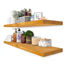 Sorbus - 2 Pack 35" Solid Wood Floating Shelves - for Bathroom Decor, Books, Bedroom & Living Room - Maple