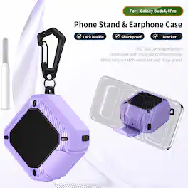 Dteck - for Samsung Galaxy Buds 4 / Galaxy Buds 4 Pro Case with Lock Clip and Phone Stand, Comes with Hook and Cleaning Pen - Purple