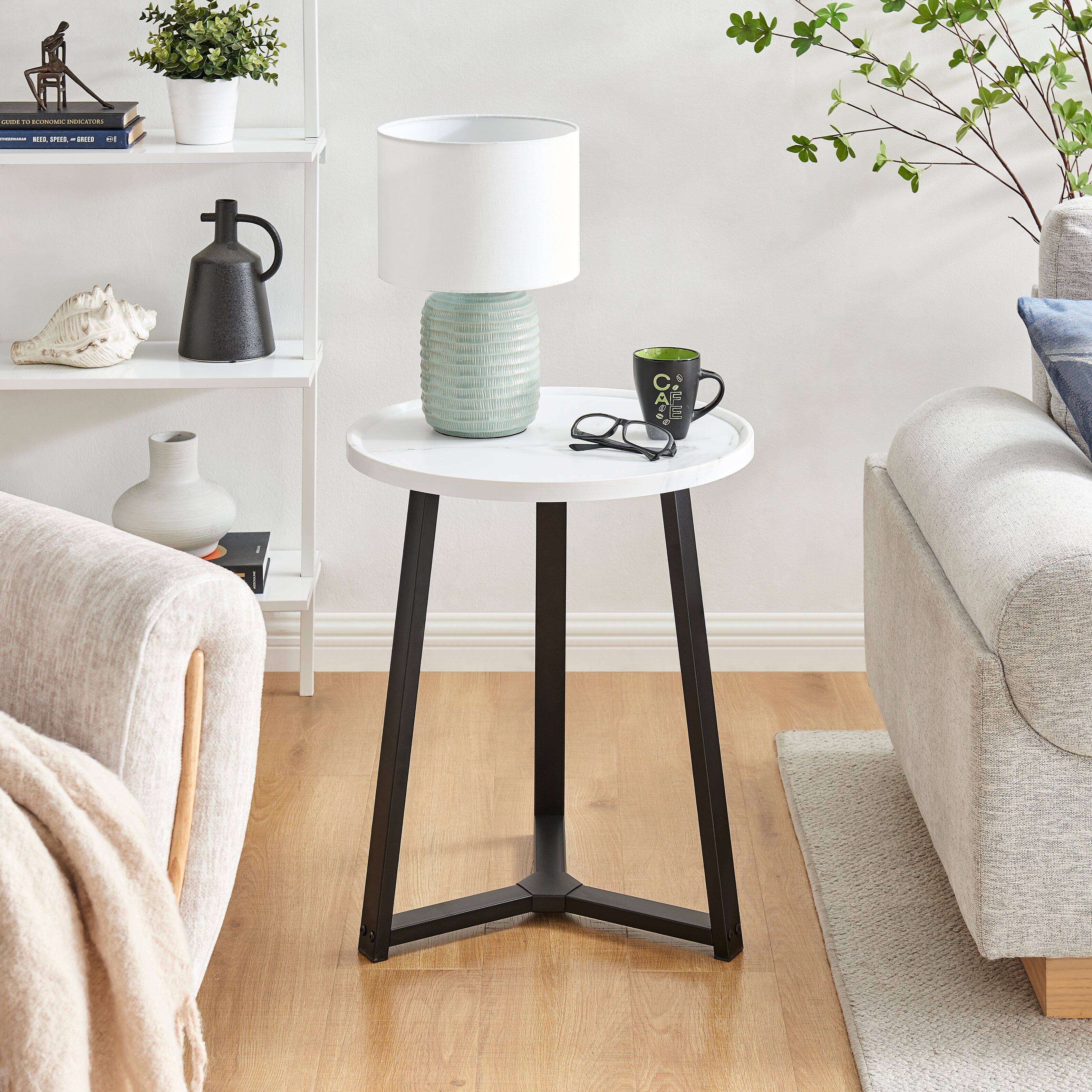 Back. Danya B - Harper Round Side Accent Table - White Marble/Black - White Marble/Black.