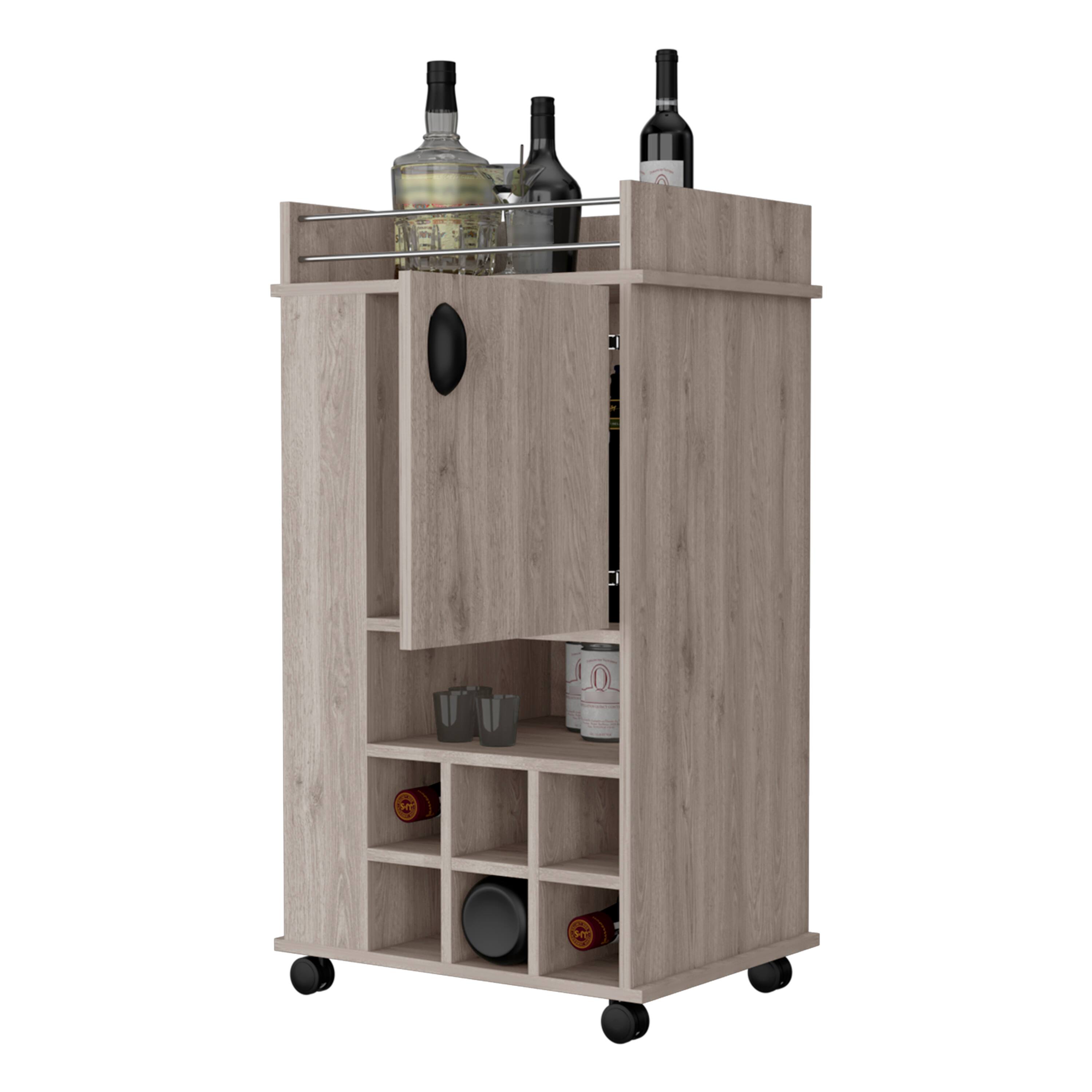 Alt View 3. TinyHomie - Farson Bar Cart with 2-Side Shelf 6-Built In Wine Rack and Casters.