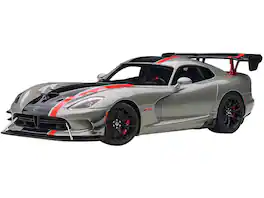 2017 Dodge Viper ACR Billet Silver Metallic with Black and Red Stripes 1/18 Model Car by Autoart
