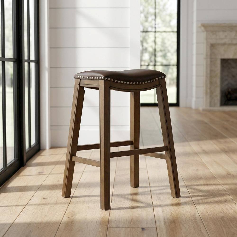 Alt View 1. Starlight Canyon Home - Ordway Solid Wood Backless Bar Stool with Saddle Seat for Kitchen Island - Brown.
