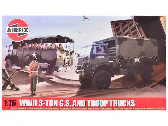 AIRFIX L6125821 L501330 1:76 WWII 3-TON G.S. AND TROOP TRUCKS A03306A MODEL KIT MAQUETTE A MONTER MODELLBAUSATZ MODELLO A SCALA BOUWMODEL MAQUETA PARA MONTAR PLASTBYGGSATS RAKENNUSSARJA MODELO PARA CONSTRUIR MODELBYGGESAT EYNAPMONOTOYMENO MONTENO