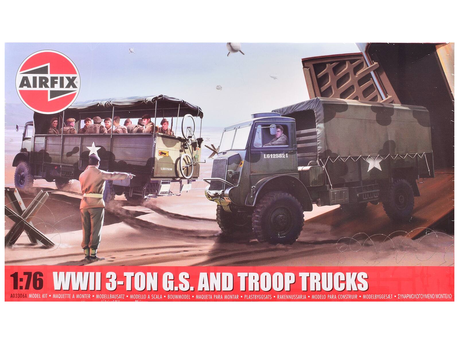AIRFIX L6125821 L501330 1:76 WWII 3-TON G.S. AND TROOP TRUCKS A03306A MODEL KIT MAQUETTE A MONTER MODELLBAUSATZ MODELLO A SCALA BOUWMODEL MAQUETA PARA MONTAR PLASTBYGGSATS RAKENNUSSARJA MODELO PARA CONSTRUIR MODELBYGGESAT EYNAPMONOTOYMENO MONTENO