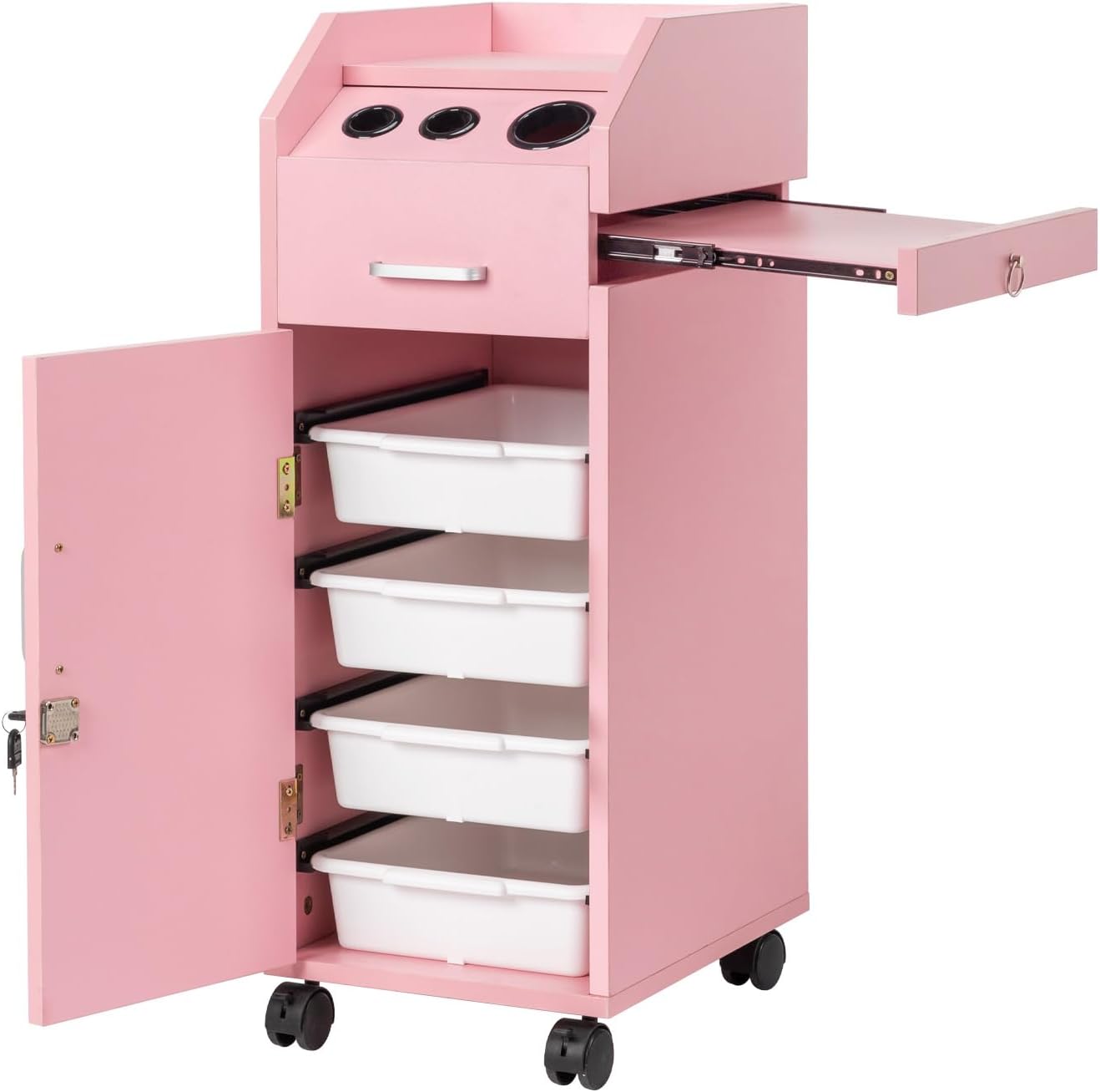 Winado - Rolling Hair Salon Trolley Cart Beauty Barber Storage Cabinet Station Equipment - Pink