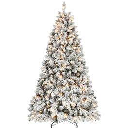 RYHNUYNE - 4.5FT Flocked Pre-Lit Christmas Tree With 250 Lights and 24 Pine Cones, 498 Snowy Tips and Metal Stand - Green,White