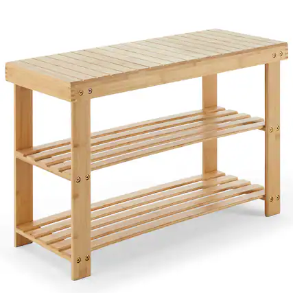 Front. Bestier - 3-Tier Bamboo Shoe Rack Bench, Compact Storage Organizer, 286lb Capacity, Suitable for Entryway Bedroom Living Room - Wood.