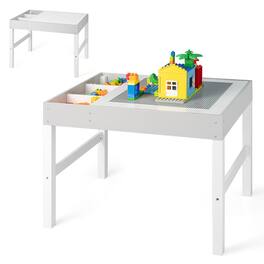 Gymax - Kids Multi Activity Play Table 3 in 1 Wooden Building Block Desk w/ Storage Gift - White