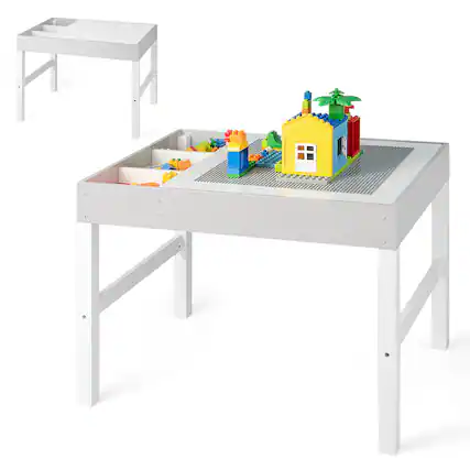 Front. Gymax - Gymax Kids Multi Activity Play Table 3 in 1 Wooden Building Block Desk w/ Storage Gift - White.