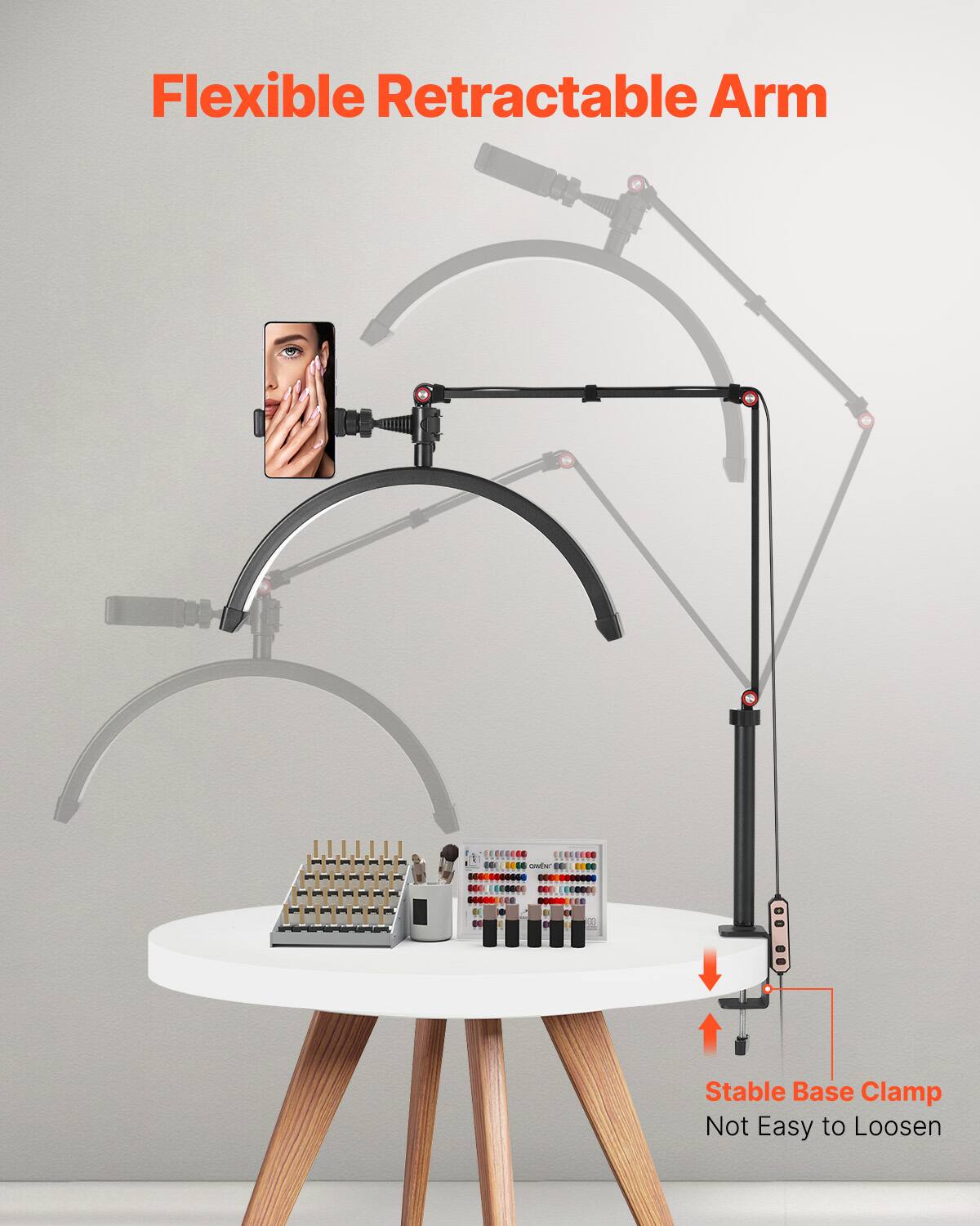 Flexible Retractable Arm

Stable Base Clamp
Not Easy to Loosen