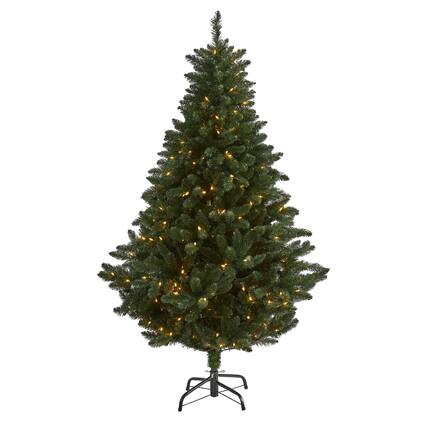 Front. BreeBe - 6’ Northern Rocky Spruce Xmas Tree w/300 Lights & 838 Tips - Green.