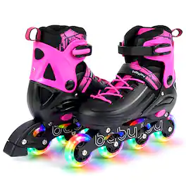 Costway - Kids Inline Skates, Adjustable Light-Up Roller Skates with Illuminating Wheels - Pink