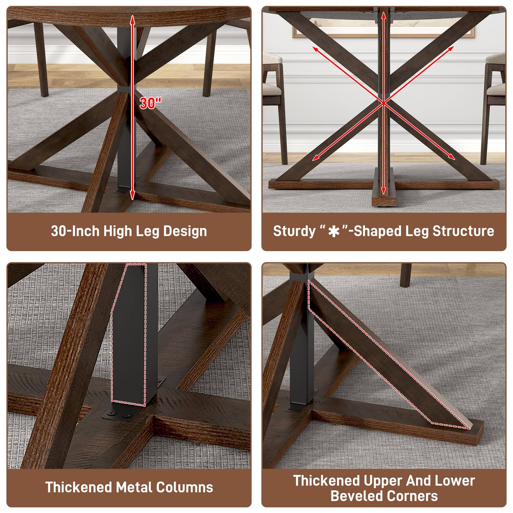 30" 30-Inch High Leg Design  
Sturdy "X"-Shaped Leg Structure  
Thickened Metal Columns  
Thickened Upper And Lower Beveled Corners