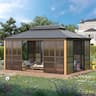 U-HOMY - Outdoor Hardtop Gazebo Sunroom with Double Roof, Sliding Doors, Aluminum Frame & PE Screens, All-Season Lockable Pergola - 12x16