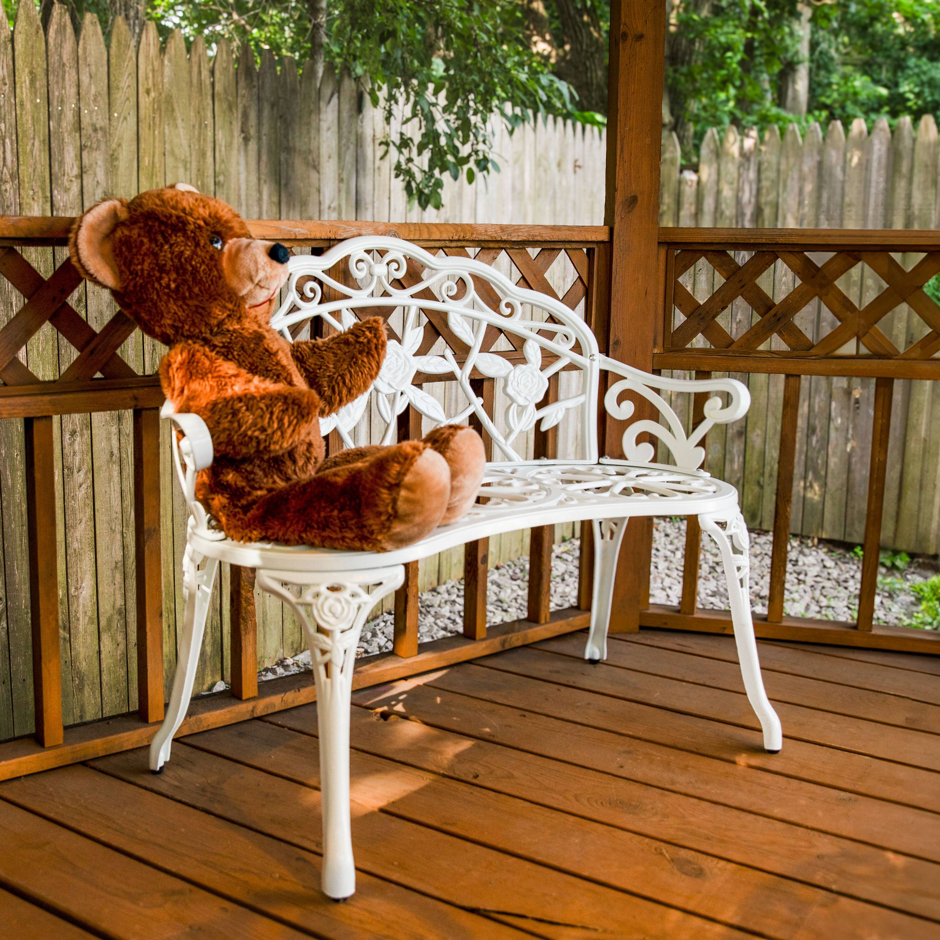 Alt View 5. Sunnydaze - 2-Person Classic Rose Cast Aluminum Outdoor Garden Bench - White.