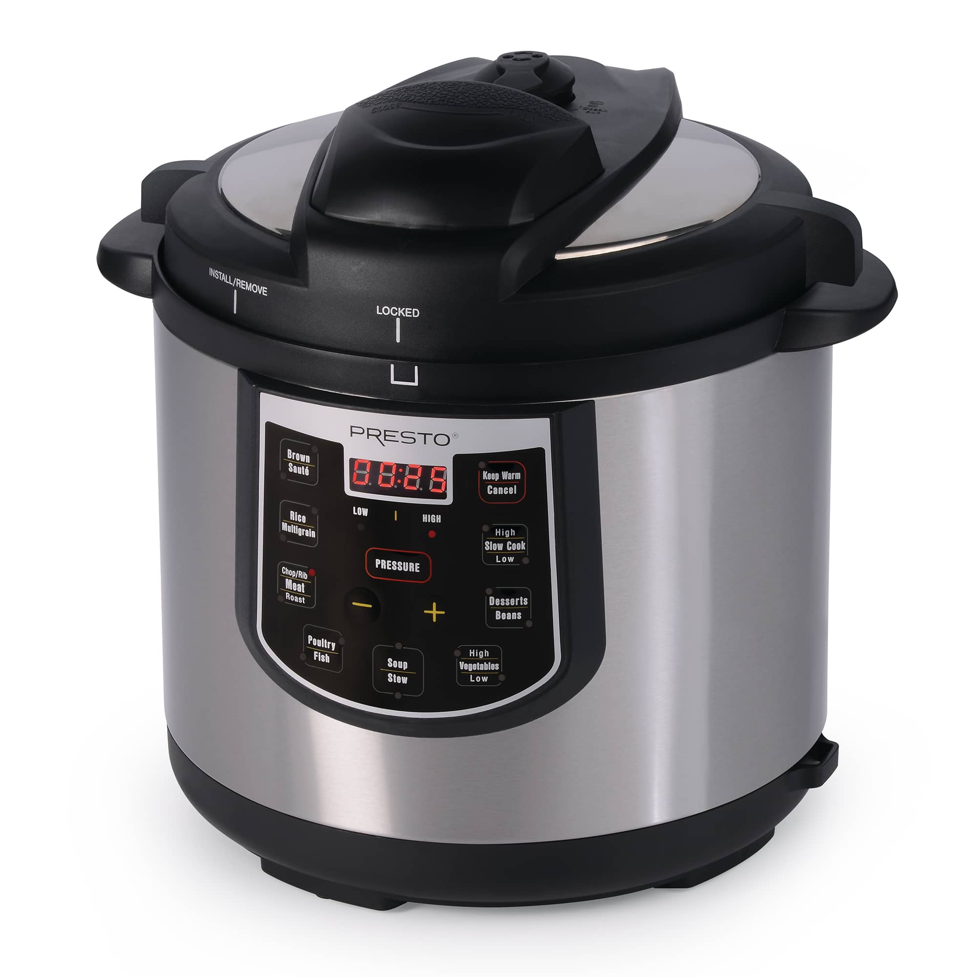 Presto - 02141 6 Qt Electric Pressure Cooker Plus Programmable Slow Cooker, Silver - Silver/Black