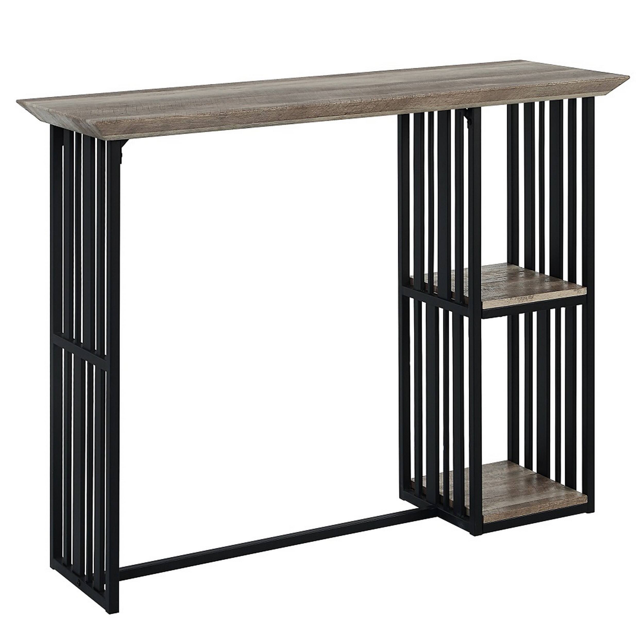 Alt View 2. Manhattan Lane - Nori 47 Inch Counter Height Table, 2 Shelves, Antique Oak Brown and Black - Brown, Black.