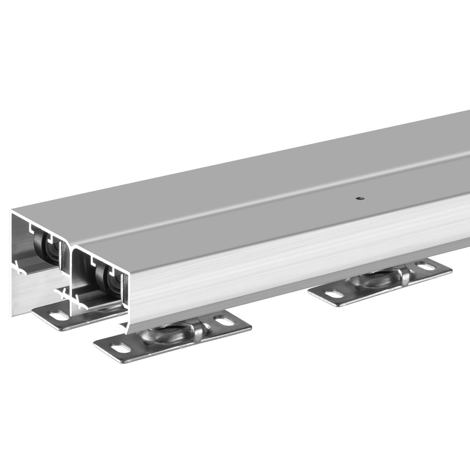 Alt View 5. VEVOR - Bypass Door Hardware, 6ft Heavy Duty Bypass Sliding Door Hardware Kit, Aluminum Alloy Sliding Closet Door Hardware Set - Silver.