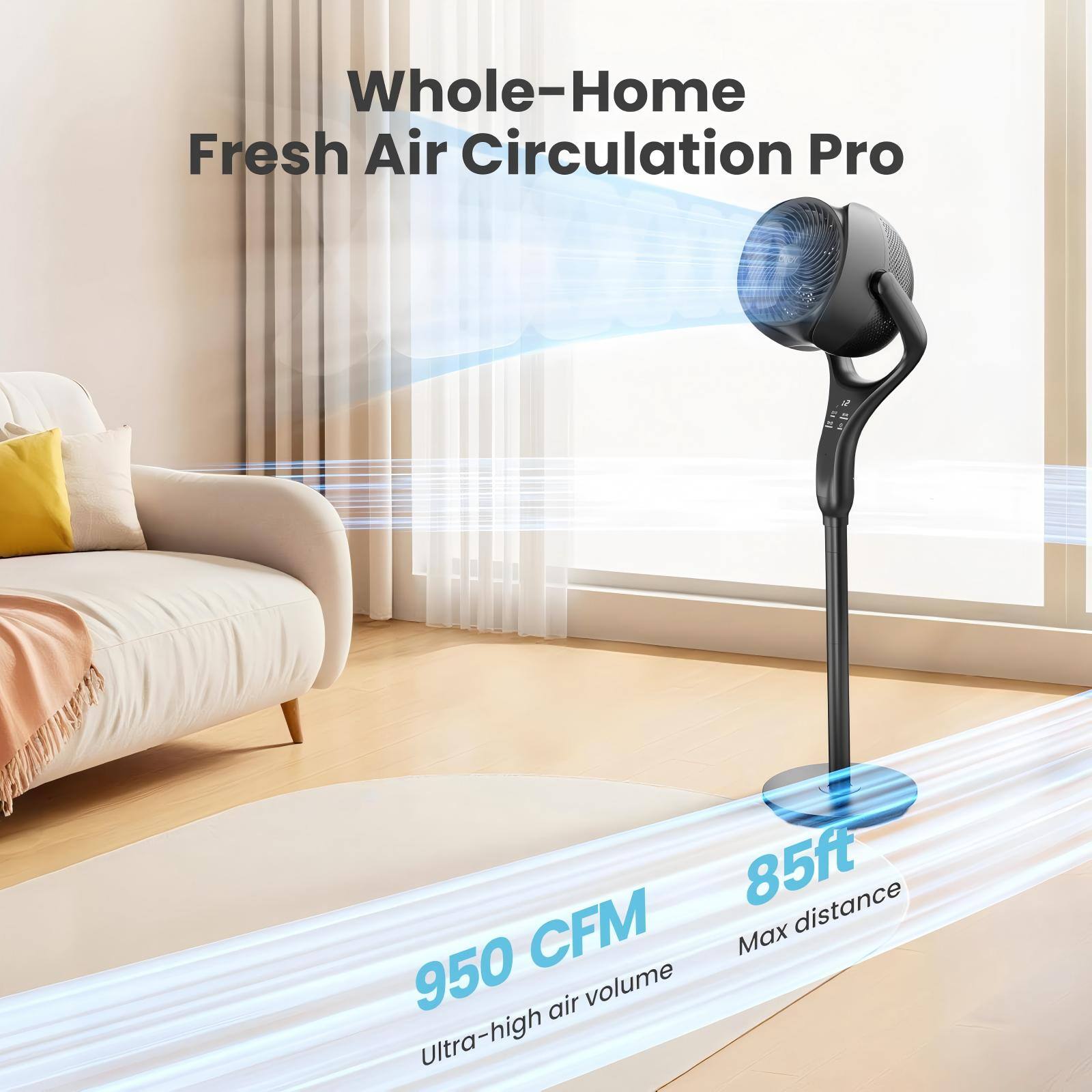Whole-Home Fresh Air Circulation Pro: 85ft distance, 950 CFM Max air volume, Ultra-high