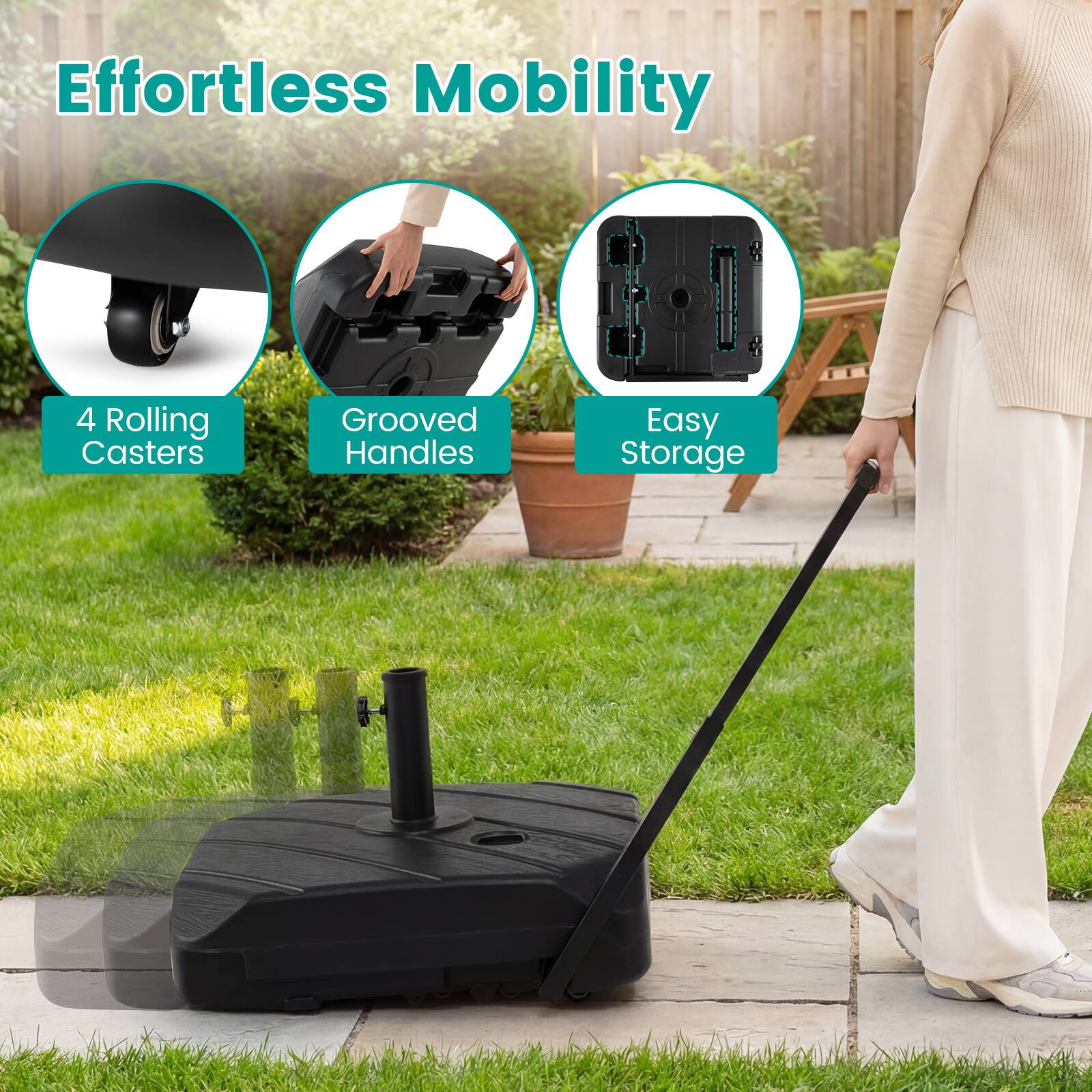 Effortless Mobility

- 4 Rolling Casters
- Grooved Handles
- Easy Storage