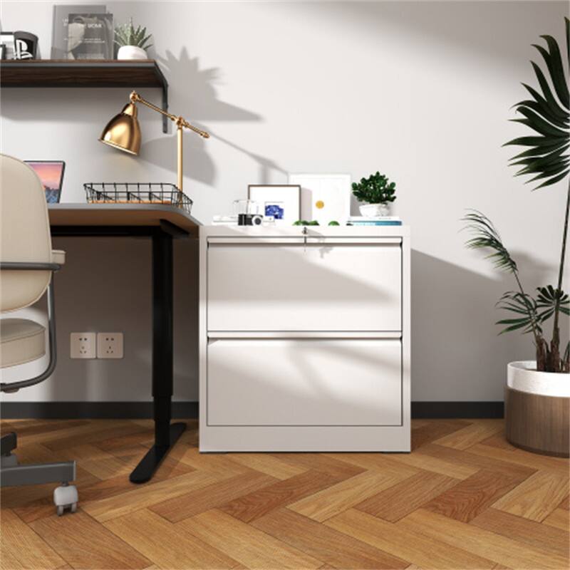 Back. HTUTWOO - 2 Drawer Lateral File Cabinet with Lock - Metal Filing Cabinet for Home,Steel Wide Horizontal Filing Cabinets for Letter - White.