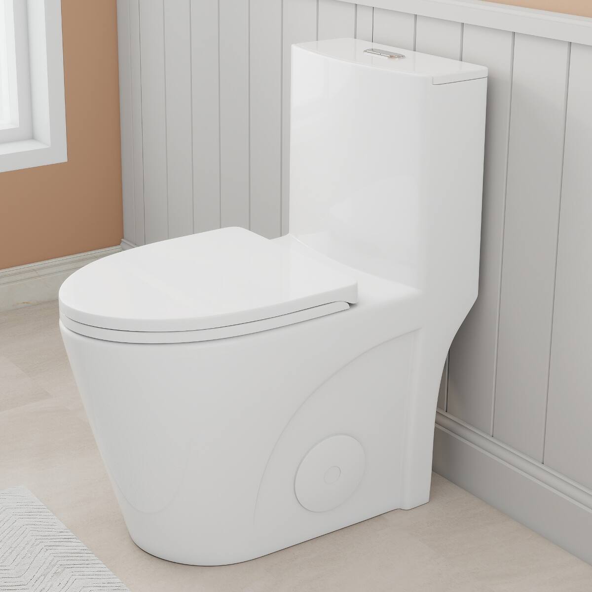 Front. Loheer - Loheer One Piece Dual Flush Toilet, Seventeen Inch ADA Comfort Height, Elongated Bowl - Gloss White.