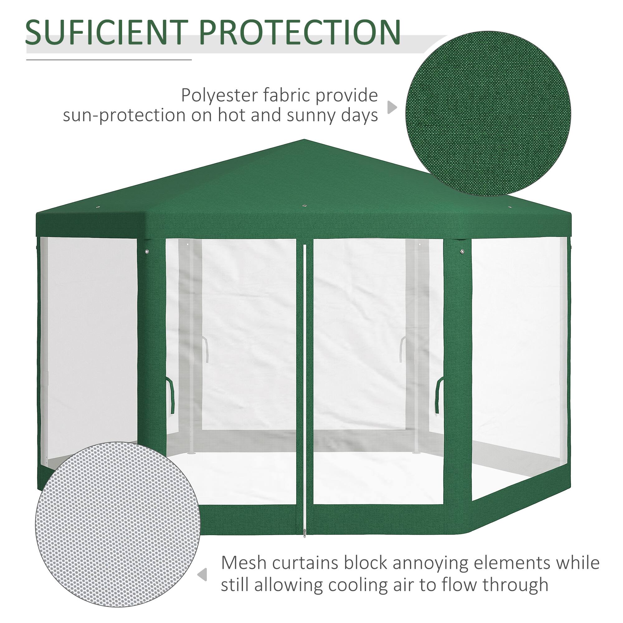 SUFICIENT PROTECTION
Polyester fabric provide sun-protection on hot and sunny days
Mesh curtains block annoying elements while still allowing cooling air to flow through