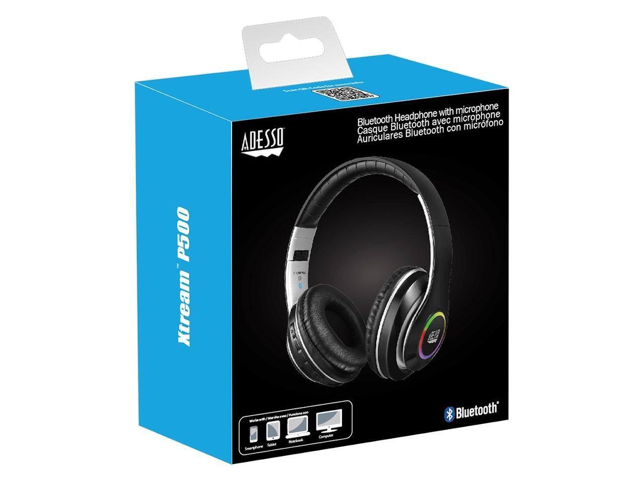 ADESSO Xstream P500 Bluetooth Headphone with Microphone  
Casque Bluetooth avec microphone  
Auriculares Bluetooth con micrófono  

Works with: Smartphone, Tablet, Notebook, Computer