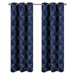 RT Designers Collection - RT Designer Collection Kimber 2 Pack Embroidered Blackout Luxurious Decorative Grommet Curtain Panel 36" x 84" Navy - Navy Blue