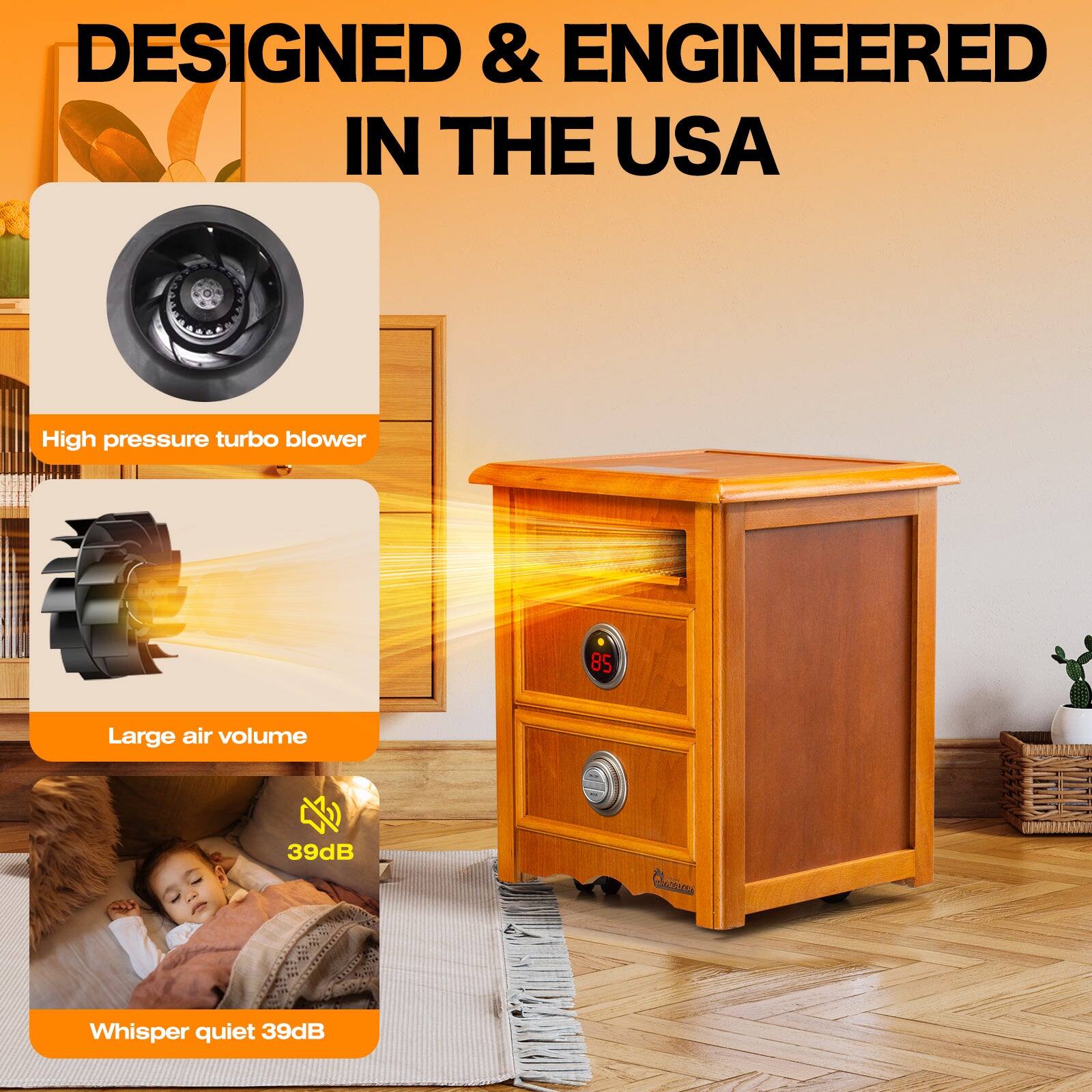 DESIGNED & ENGINEERED IN THE USA

- High pressure turbo blower
- Large air volume
- Whisper quiet 39dB