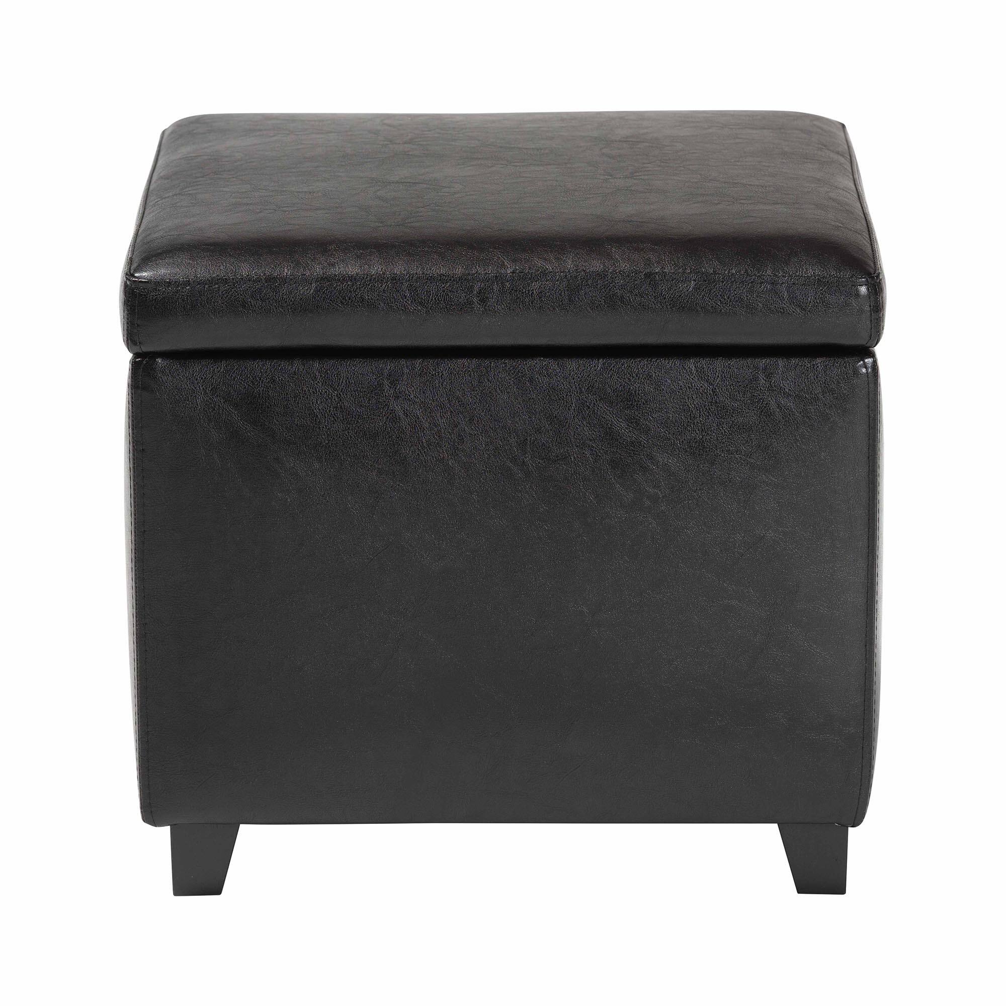 Left. Baxton Studio - Full Leather Small Storage Cube Ottoman - Black.