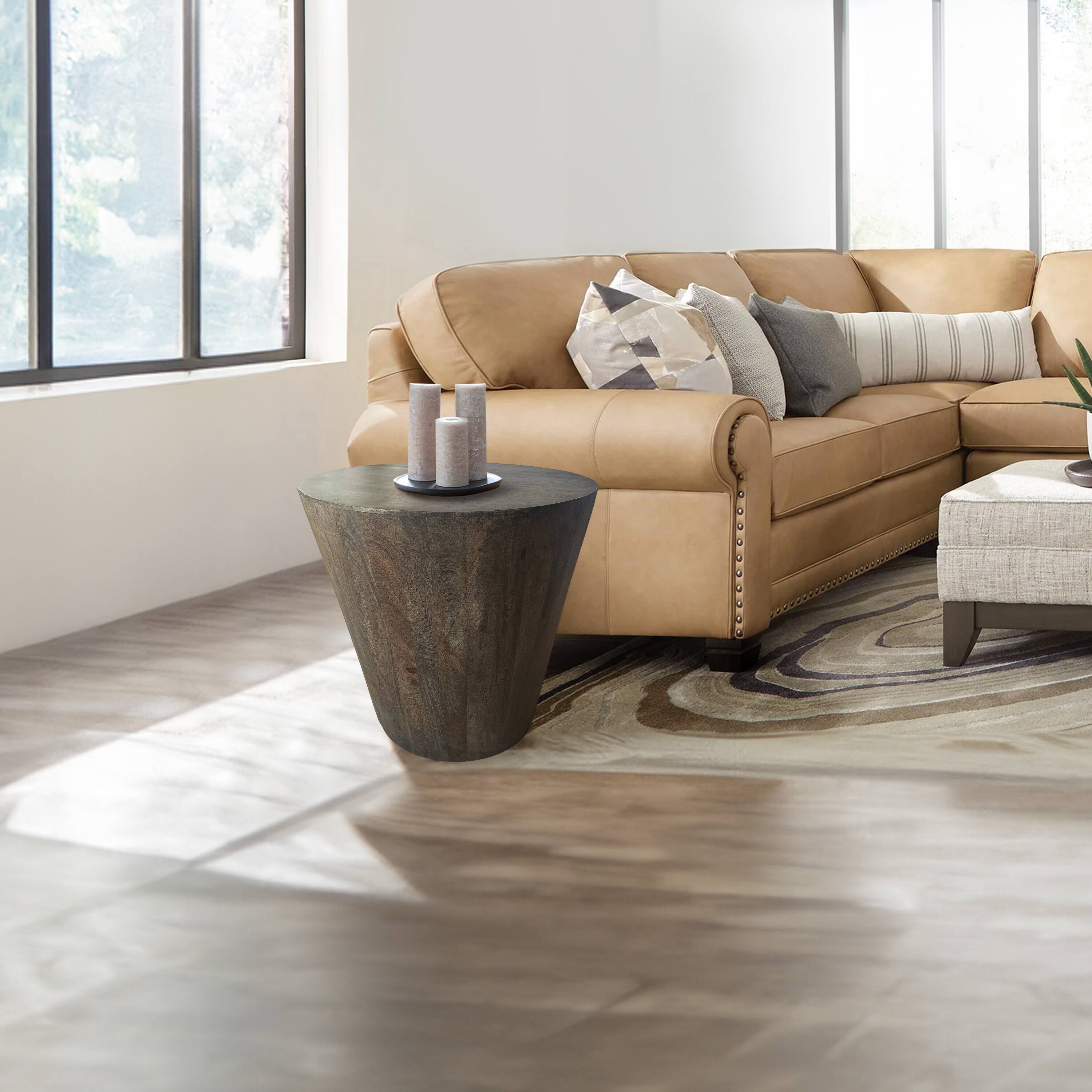 Alt View 10. Manhattan Lane - 24 Inch Side End Table, Round Drum Shape, Handcrafted Distressed Gray Mango Wood - Gray.