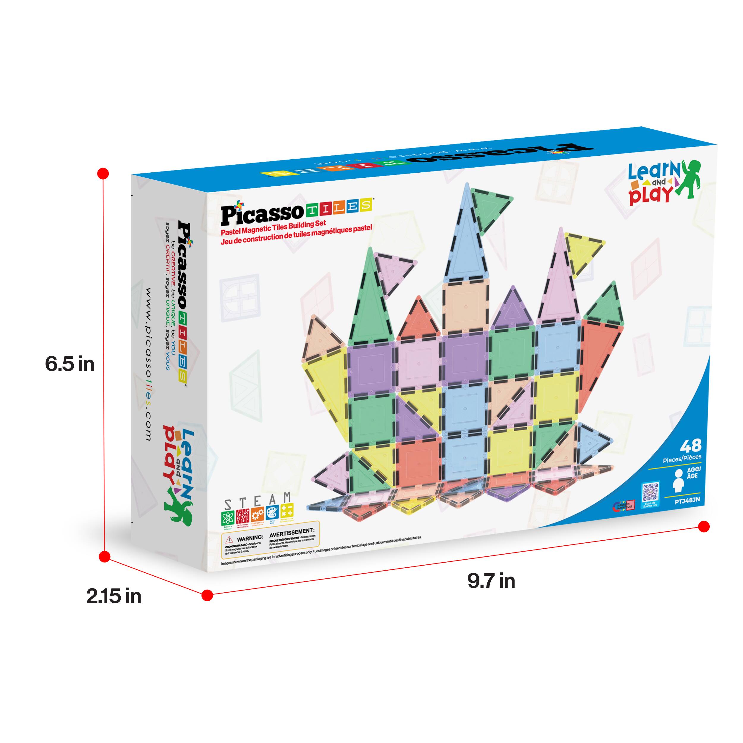 6.5 in www.picassoTiles.com | Picasso Tiles Building Set 2 Pastel Magnetic Tiles - Creative Play and Learn STEAM - WARNING: 48 Pieces/Tiles - P12483N - 2.15 in 9.7 in