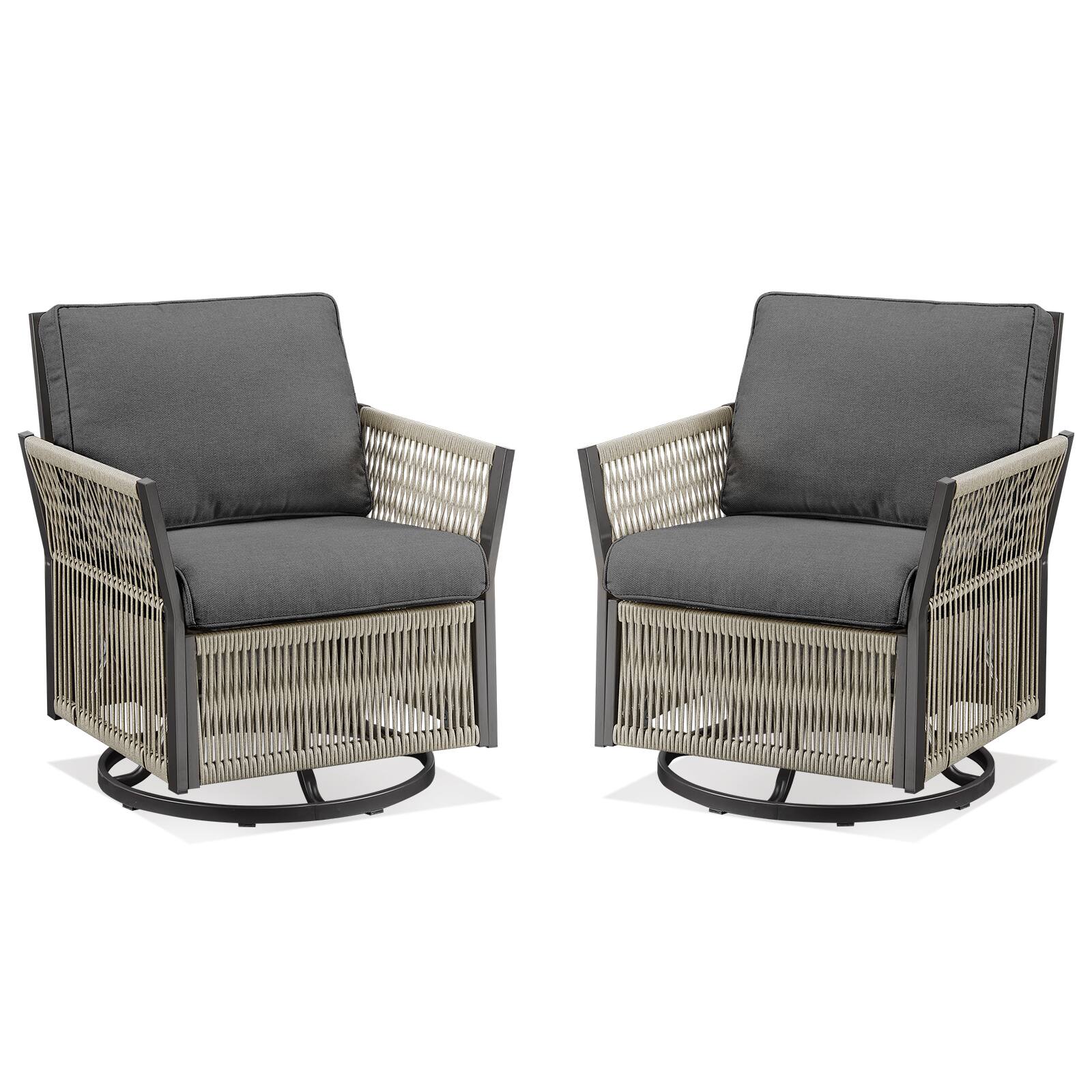 Alt View 5. Mondawe - Set of 2 Outdoor Wicker Swivel Rocker Patio Chairs - Gray.