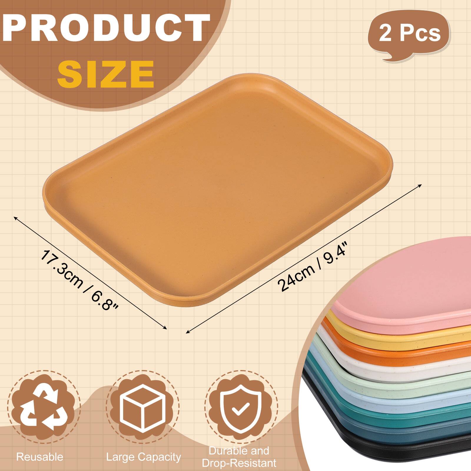 PRODUCT SIZE  
2 Pcs  
17.3cm / 6.8" x 24cm / 9.4"  
Reusable, Durable and Large Capacity, Drop-Resistant