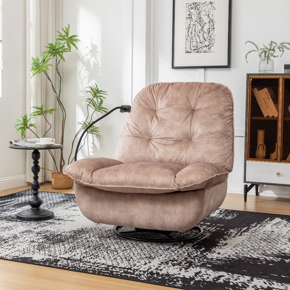 Loheer - Oversized Recliner Swivel Rocking Chair Velvet Lazy Chair with Phone Holder - Brown price history on PriceWatchPro