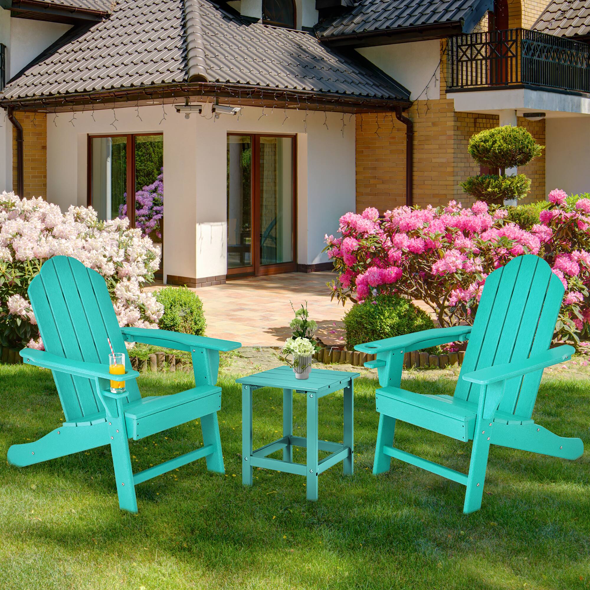 Alt View 1. Costway - Costway 2PCS Patio Adirondack Chair Weather Resistant Garden Deck W/Cup Holder - Turquoise.
