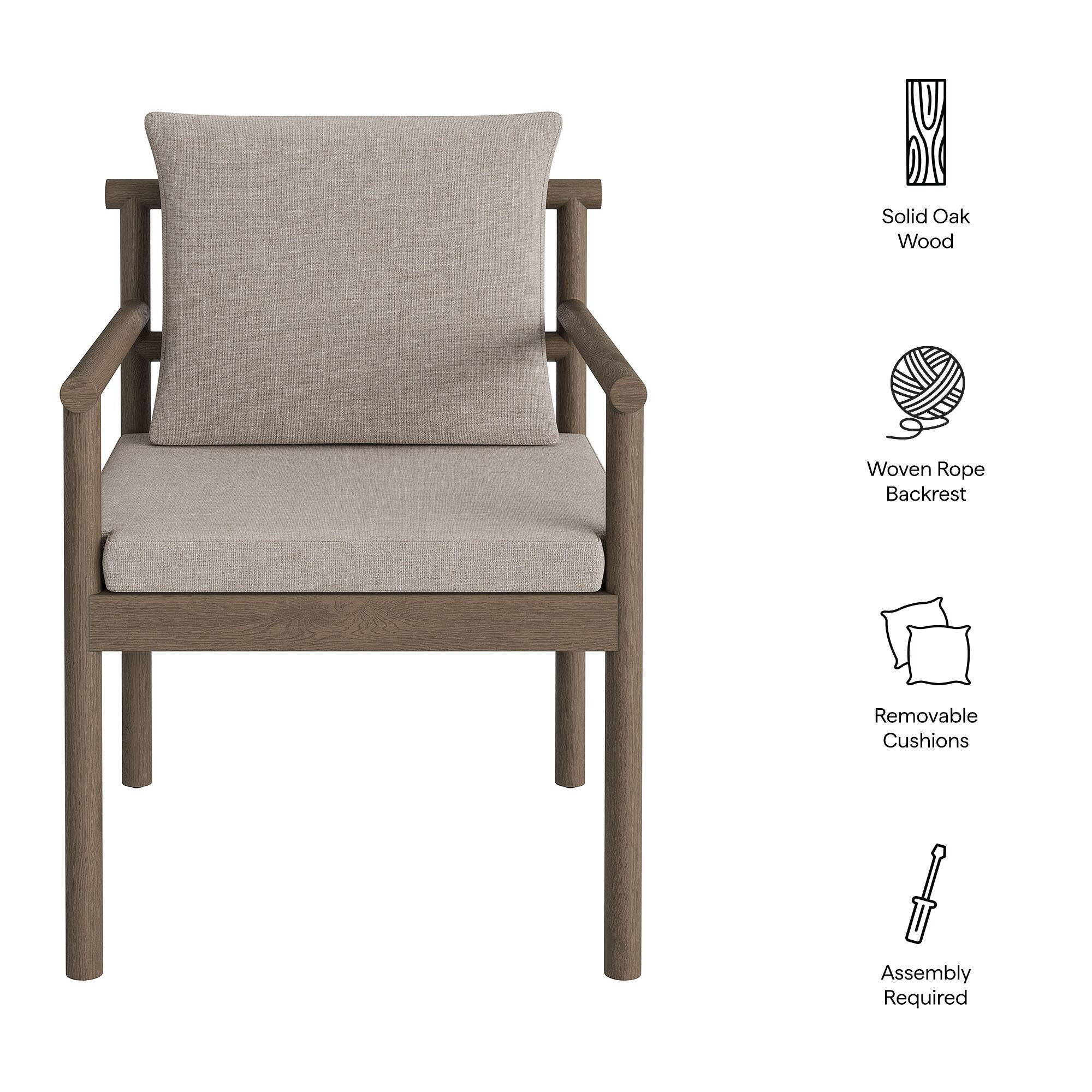 Solid Oak Wood  
Woven Rope Backrest  
Removable Cushions  
Assembly Required