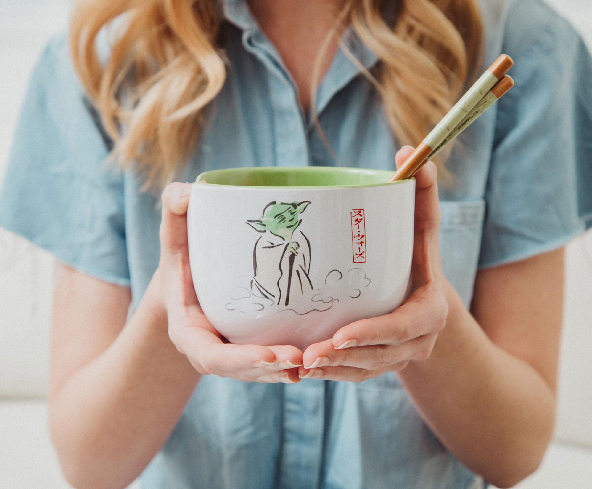 Alt View 2. Silver Buffalo - Star Wars Yoda "May The Force Be With You" Ceramic Ramen Bowl and Chopstick Set - Green.