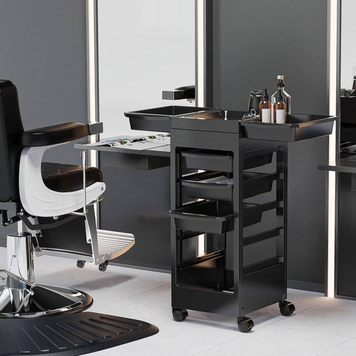 Angle. Winado - Salon Trolley Cart with Wheels & 5 Drawers & Hair Dryer Holder for Beauty Barber - Black.