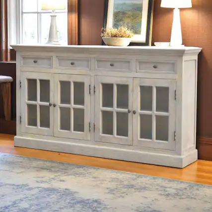 Front. Artisan Furniture - Artisan Furniture Solid Wood Stone Acid Wash Glazed Sideboard, 4 Drawers, 4 Doors, Grey - Acid Wash.