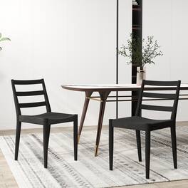 Bestier - Dining Chairs with Curved Wooden Backrest, Woven Rope Seat and Solid Wood Tapered Legs - Black